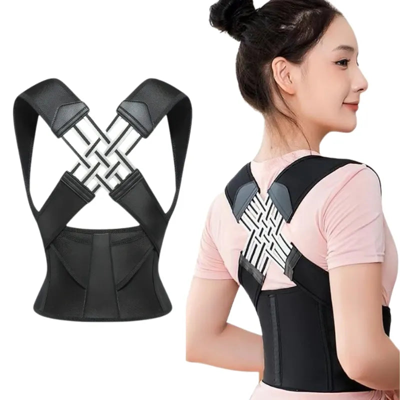 Posture corrector belt for women showing back support and pain relief in Qatar