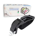 A black pregnancy car seat belt adjuster with a product box displaying various color options on a white background.