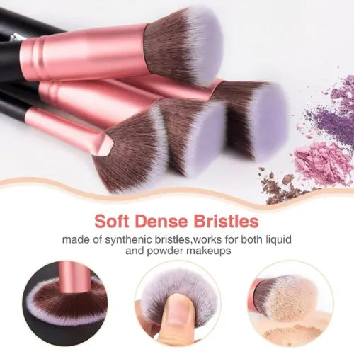 Soft bristle makeup brush set for makeup artists and sensitive skin. Gentle and hypoallergenic brushes designed for precise makeup application and comfort. Ideal for achieving flawless makeup looks with minimal irritation