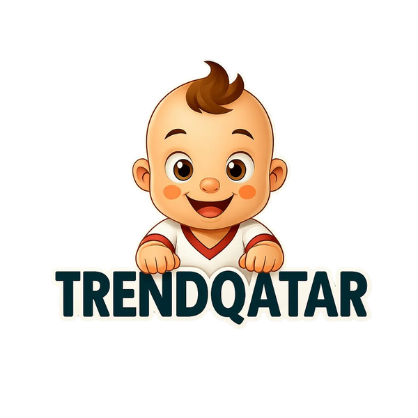 A cute cartoon baby character with the text "TRENDQATAR" on a white background.