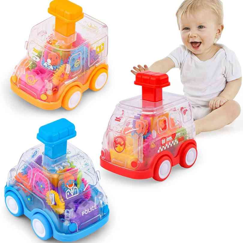 Transparent Car Toy with Gear Press and Pull-Back Action