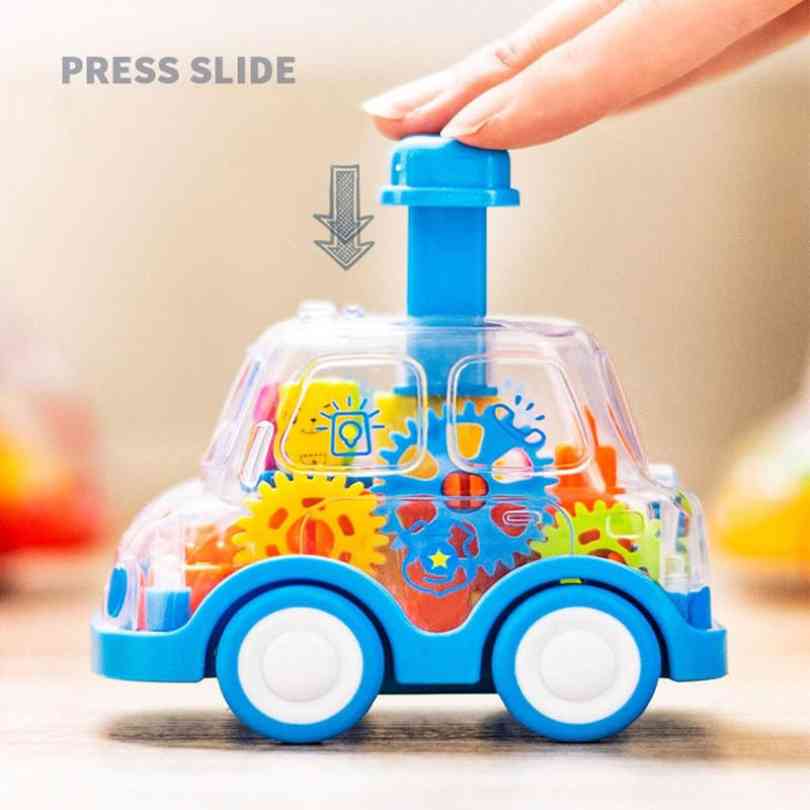 Transparent Gear Powered Pull Back Car Educational Toy for Children